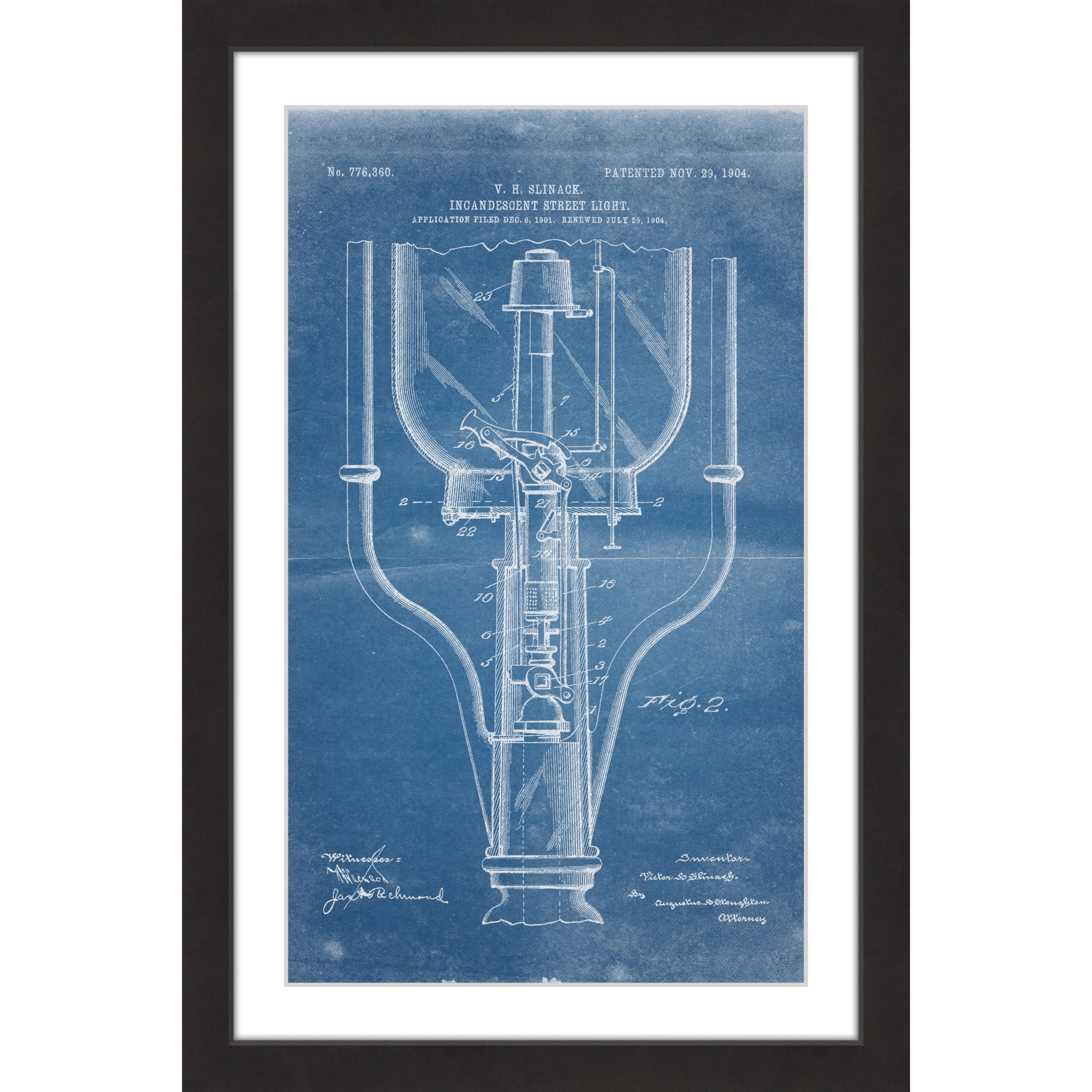 "Street Light 1904 Blueprint" Framed Painting Print