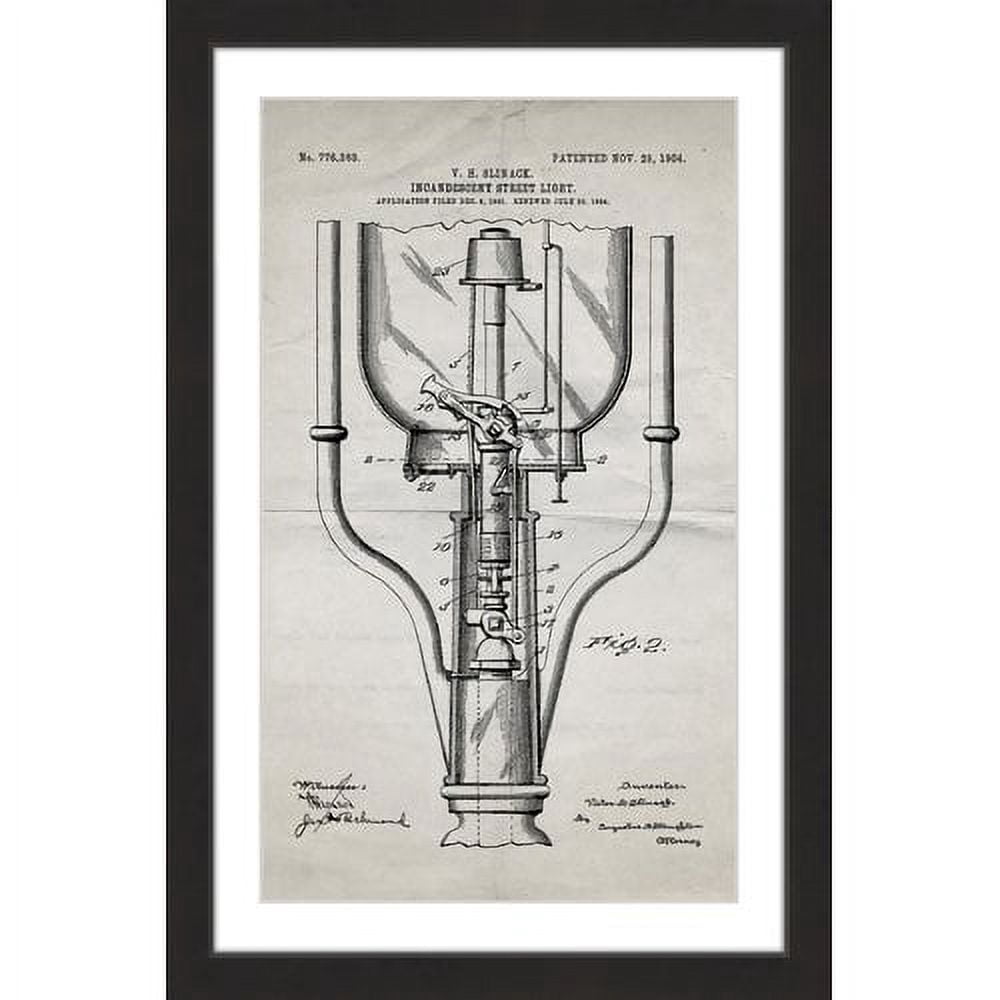 "Street Light 1904 Old Paper" Framed Painting Print