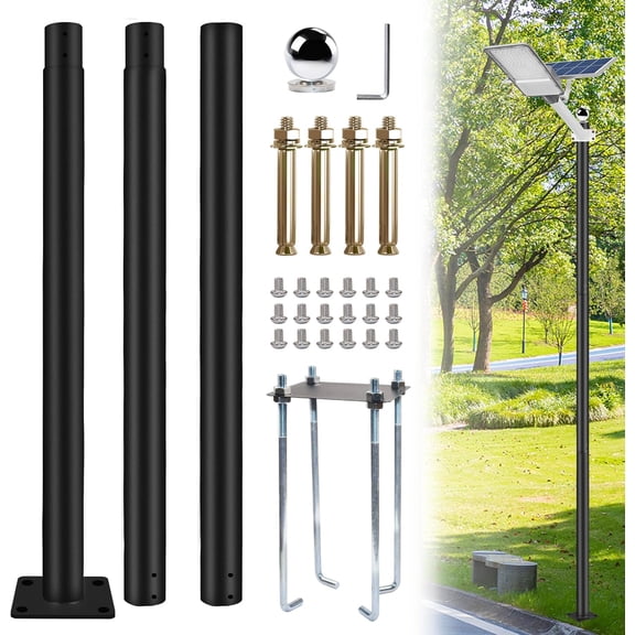 Street Light Pole 10 Ft Tall | Outdoor Adjustable   Street Lamp  | Outside Solar Street Lights Poles with Mounting Rebar Cage Base for Backyard, Parking Lot, Walkway (10FT)