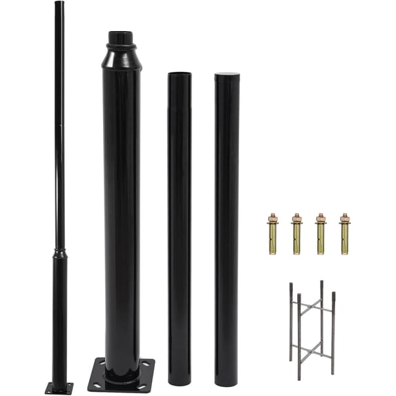 Street Light Pole 10ft Tall, Black Galvanized Heavy-Duty Metal Solar Street Lamp Mounting Post Outdoor Street Lamp Post for Outdoor Courtyard Parking Lot Lighting Fixtures