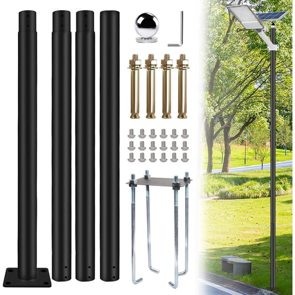 Street Light Pole 13 Ft Tall | Outdoor Adjustable Street Lamp | Outside Solar Street Lights Poles with Mounting Rebar Cage Base for Backyard, Parking Lot, Walkway (13FT)