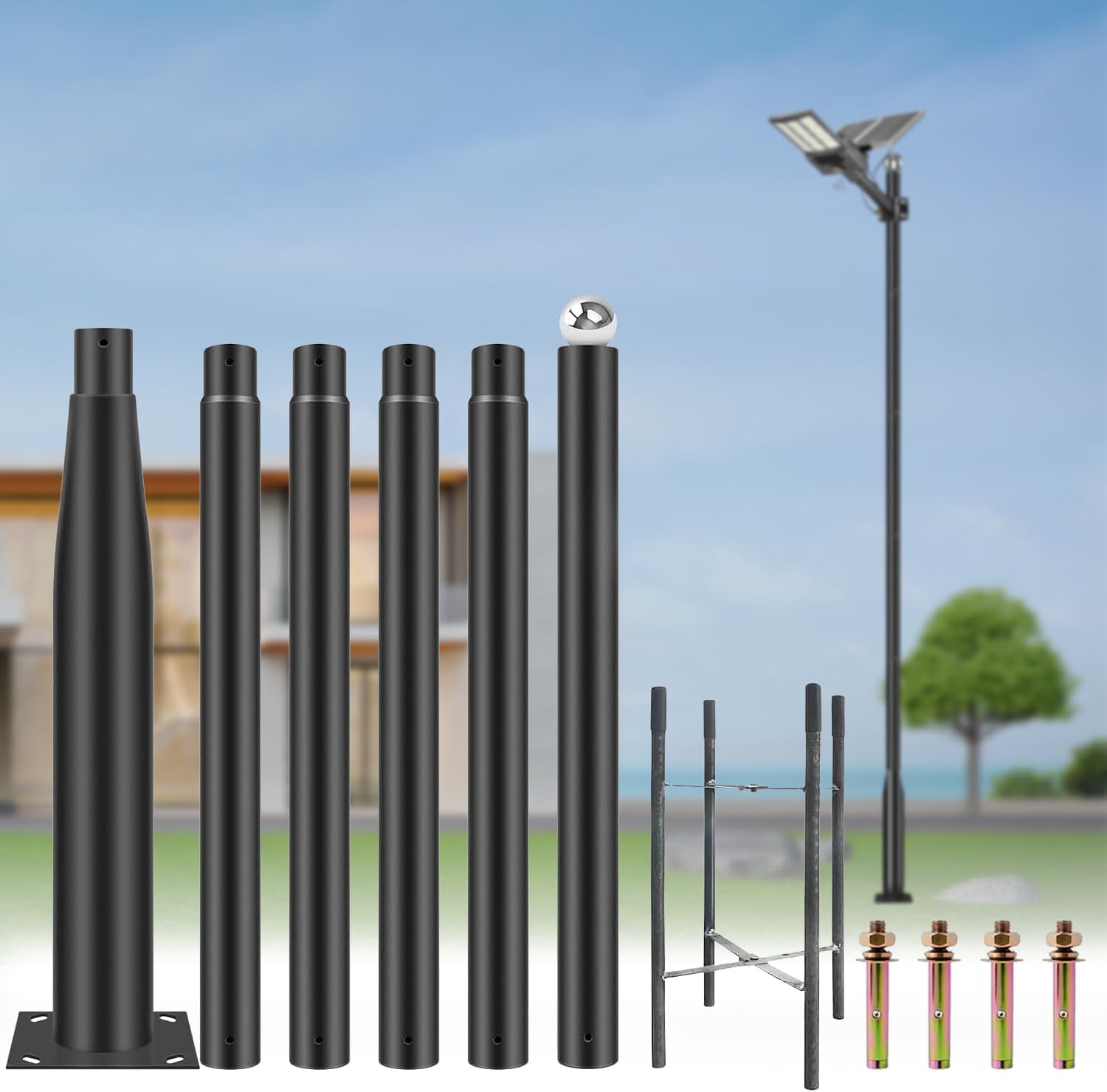 Street Light Pole 16Ft - Black Outdoor Adjustable Metal Solar Street ...