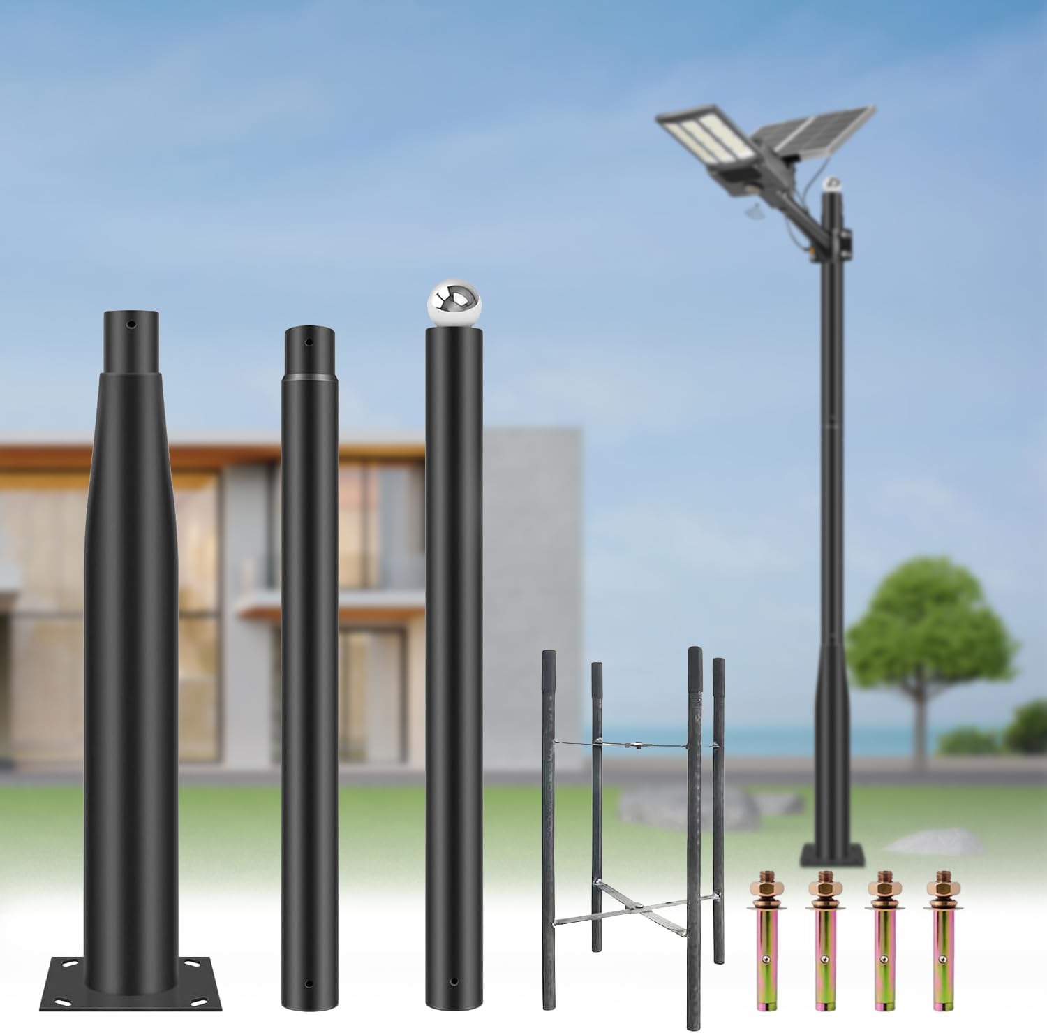 Street Light Pole 16Ft - Black Outdoor Adjustable Metal Solar Street ...