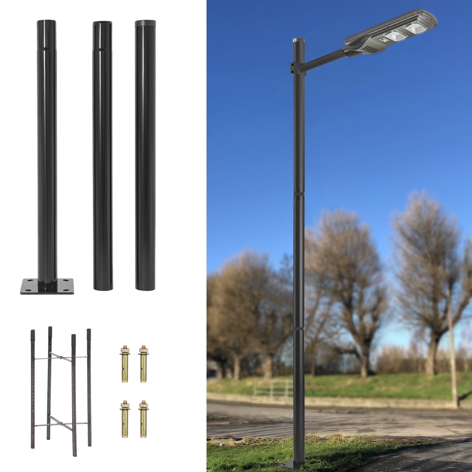 Street Light Pole, Galvanized Steel Street Lamp Post, Outdoor Street Courtyard Parking Lot Lighting Post