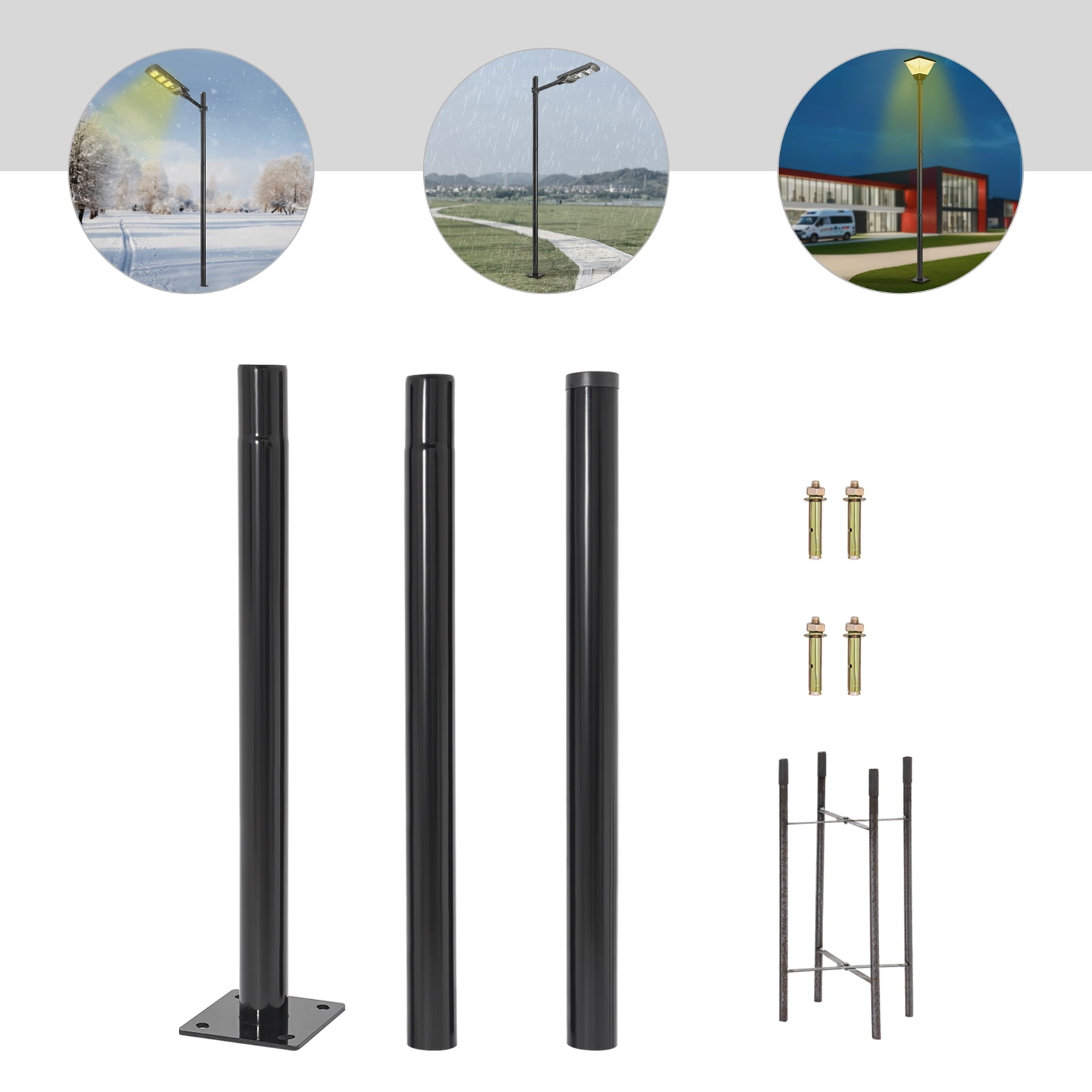 Street Light Pole, Outdoor Heavy Duty Street Lamp Post, Floor Mounted Split Street Lamp Post for Outdoor, Courtyard, Yard, Parking Lot (76mm)