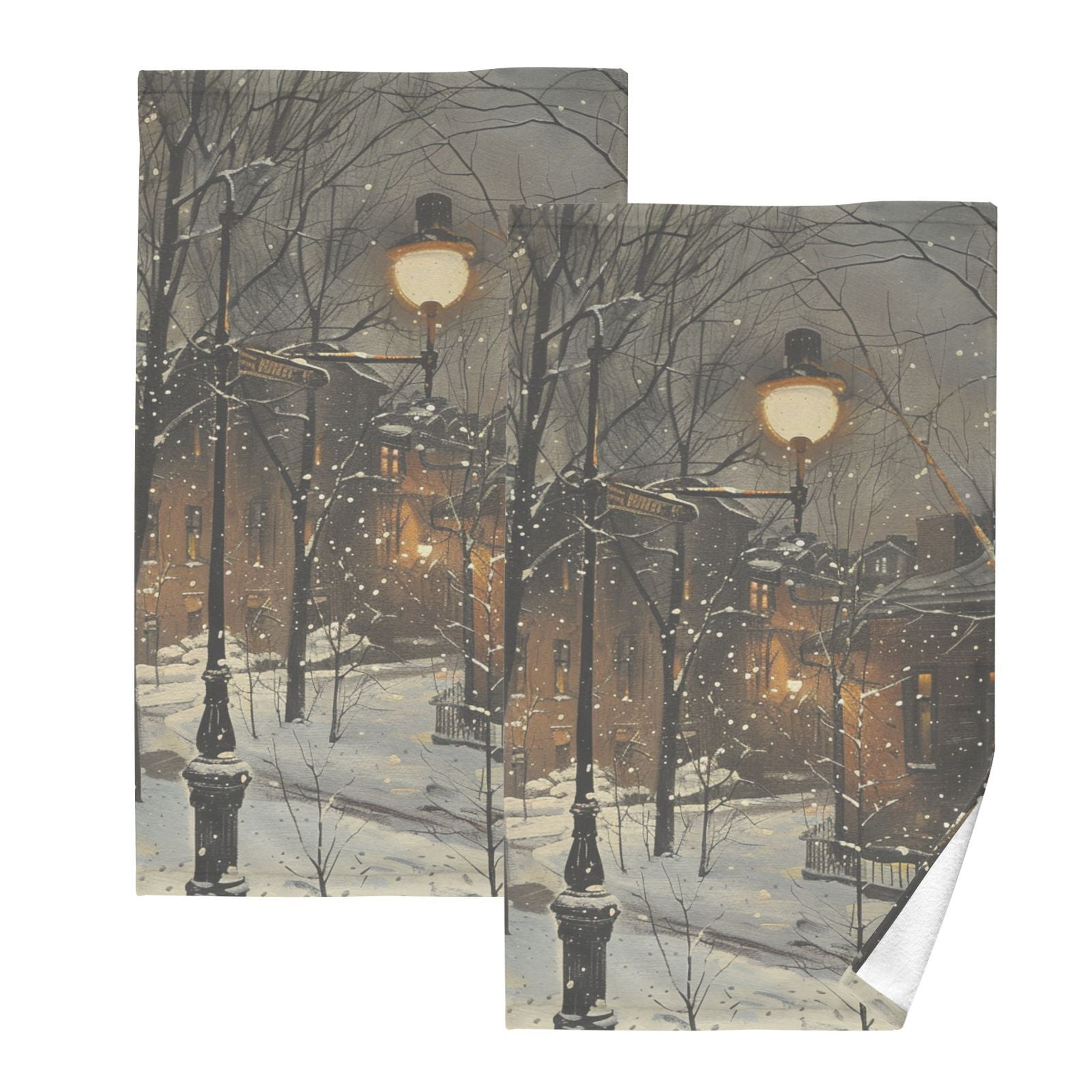 Street Light Trees Hand Towels Cotton Bath Towels Large Face Towels Absorbent for Bathroom 2 Packs
