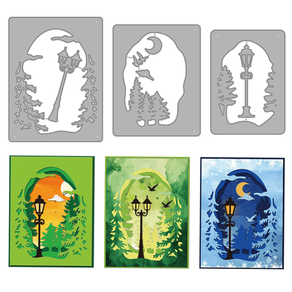 Street Light and Tree Carbon Steel Cutting Dies Stencils for DIY Scrapbooking Photo Album Decorative Embossing Paper Card Mixed Shapes