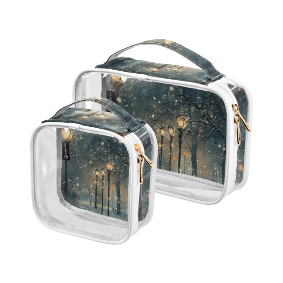 Street Lights Snow Makeup Bags Set Travel Toiletry Bags Portable Cosmetic Bags Organizer Waterproof 2 Packs
