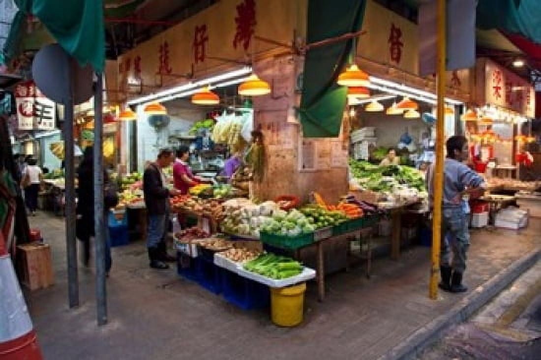 Street Market Vegetables Hong Kong China Canvas Art - Julie Eggers DanitaDelimont (19 x 12)