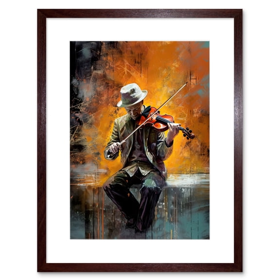 Street Musician Playing Jazz Music on his Violin Artwork Framed Wall Art Print 9X7 Inch