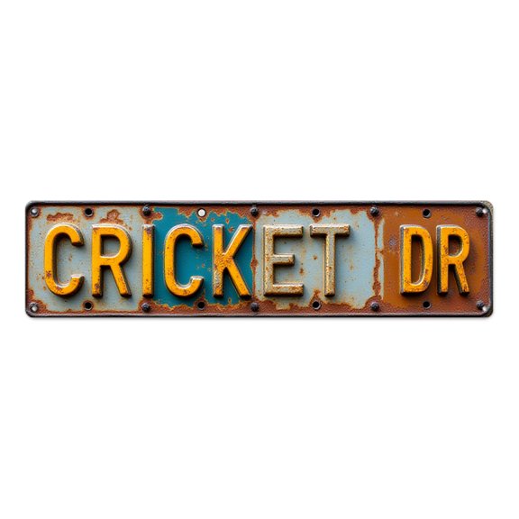 Street Name Plaque Vintage 16*4 in Metal Wall Art"CRICKET DR rusty road sign" bedroom accessories for men beach posters mushroom bathroom garage heavy corrosion effect