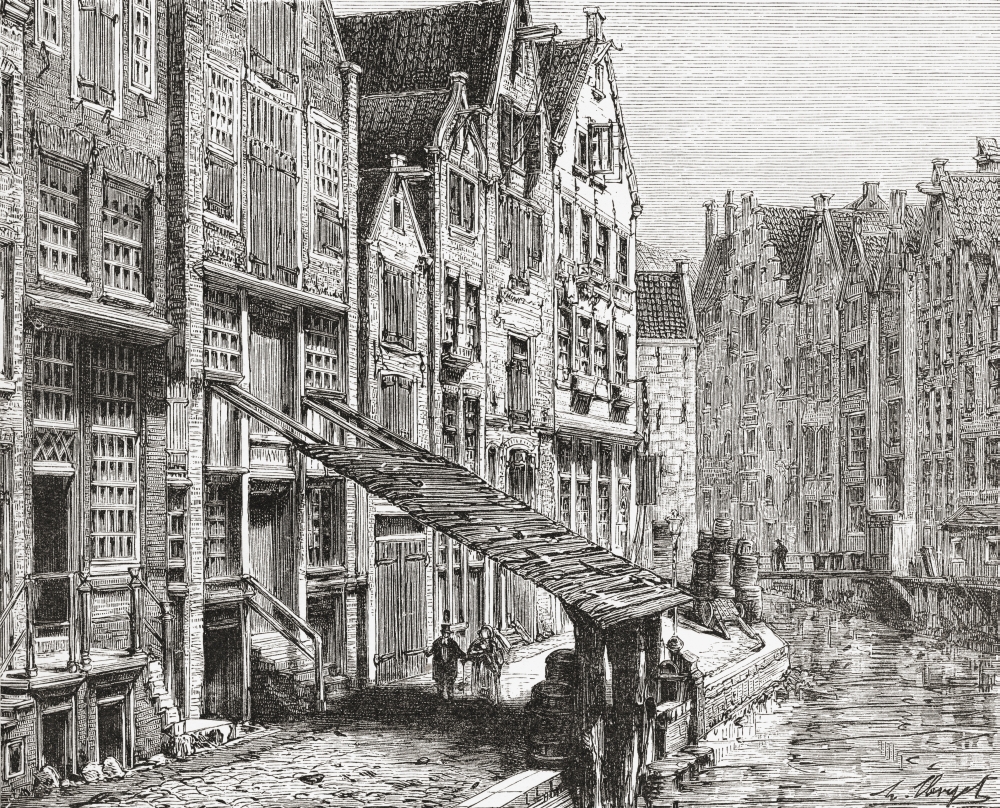 A Street In Old Amsterdam The Netherlands In The 19Th Century From Pictures From Holland By Richard Lovett Published 1887 Canvas Art - Ken Welsh Design Pics (17 x 13)