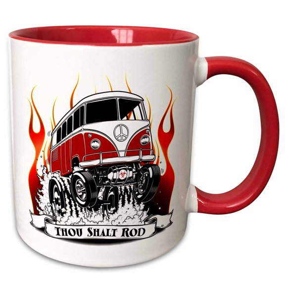 3drose, Street Racer Popping a Wheelie, Blowing Smoke and Flames, 11oz Two-tone Red Mug