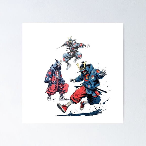 Street Samurai Trio Poster Wall Art, Modern Wall Decor For Living Room Bedroom, 24x24 UNFRAMED