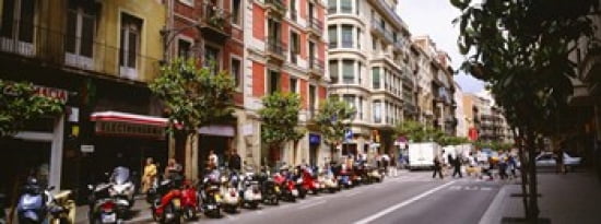Street Scene Barcelona Spain Canvas Art - Panoramic Images (30 x 12)
