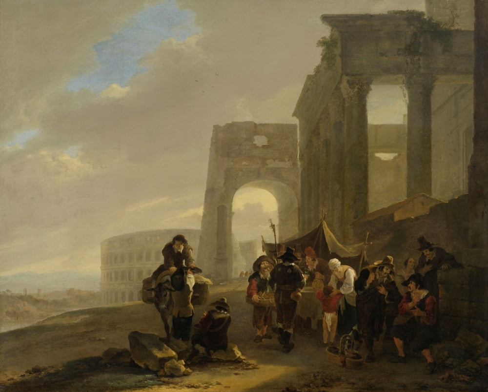 Street Scene Placed Among Roman Ruins Canvas Art - (24 x 18)