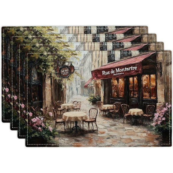 Street Scene Placemats Set of 4, Italian Place Mats, Rustic Street Stone Rock Houses in Italy City Dining Table Mats, Washable Placemats for Kitchen Dining Room 18L'' × 12W''