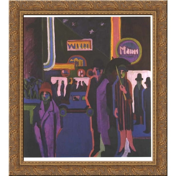 Street Scene at Night 24x20 Gold Ornate Wood Framed Canvas Art by Ernst Ludwig Kirchner