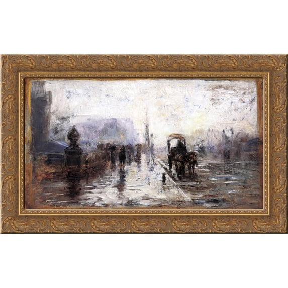 Street Scene with Carriage 24x16 Gold Ornate Wood Framed Canvas Art by T. C. Steele