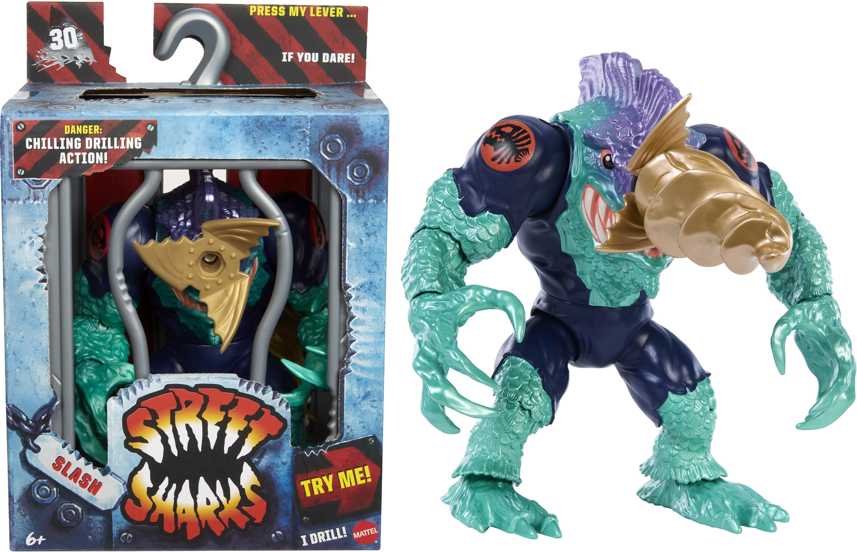 Street Sharks Slash Action Figure Toy, Half-Man Villain, 6