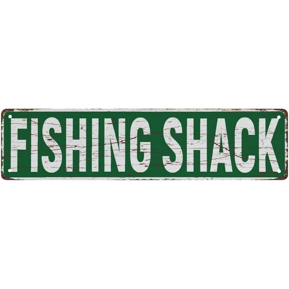 Street Sign Fishing Shack Vintage Rustic Retro Decor Funny Metal Tin Sign For Home Garage Wall Decor 4X16 Inch