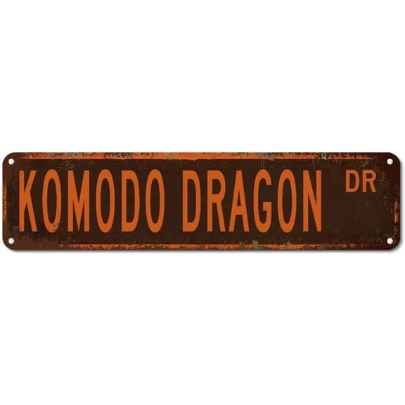 Street Sign Komodo Dragon Tin Sign Komodo Dragon Decor Metal Wall Art Farm Animals Customized Decorative Wall Art Rustic Poster Plaque Decor for Home Garden Cafes Kitchen Bar 4"x16"