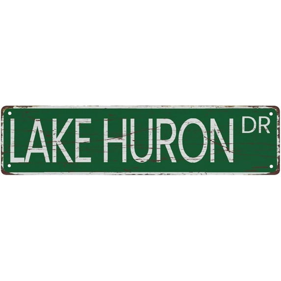 Street Sign Lake Huron Dr Sign Rustic Metal Tin Sign Home Outdoor Art Wall Decorations For Cafe Bar Kitchen 4X16 Inch