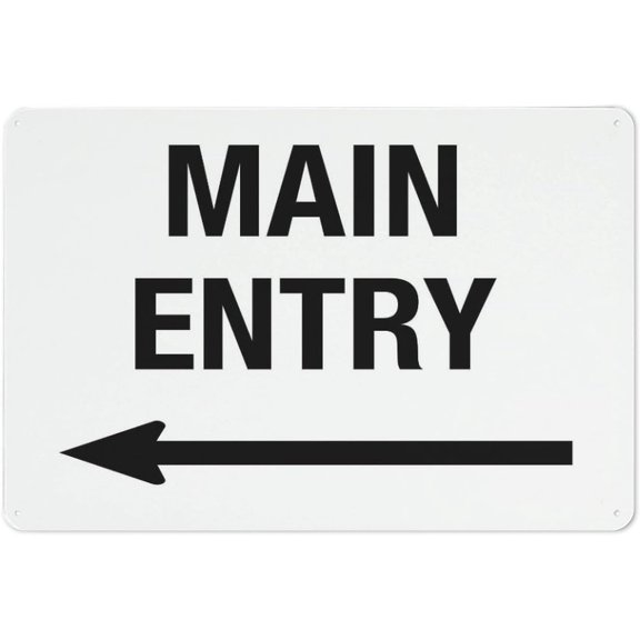 Street Sign Main Entry Left Arrow Sign 8"x12" Rustic Metal Tin, Home Outdoor Art Wall Decorations For Cafe Bar Kitchen, Main Entry Left Marker