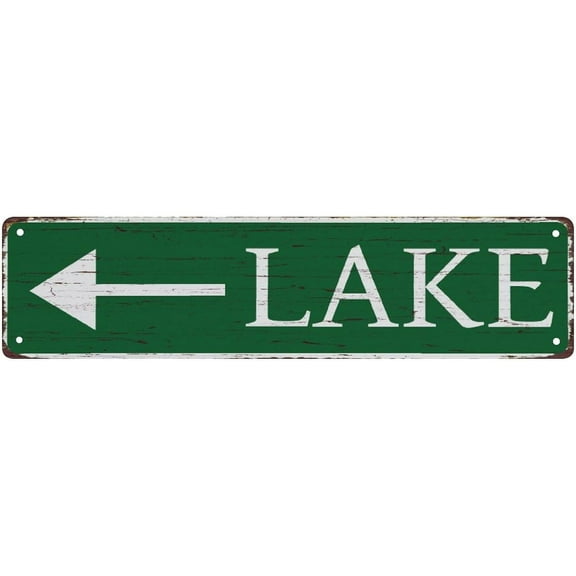 Street Sign Metal Tin Signs Lake With Left Arrow Sign Rustic Metal Tin Sign Home Outdoor Art Wall Decorations For Cafe Bar Kitchen 4"x16"