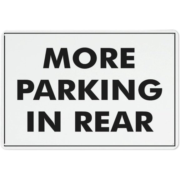 Street Sign More Parking In Rear Retro Aluminum Sign Metal Tin Sign 8"x12" Vintage Style, Funny Pool Wall Decor Art, Rear Parking Marker