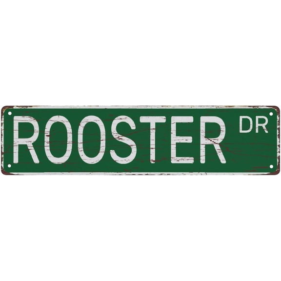 Street Sign Rooster Dr Sign Rustic Metal Tin Sign Home Outdoor Art Wall Decorations For Cafe Bar Kitchen 4X16 Inch