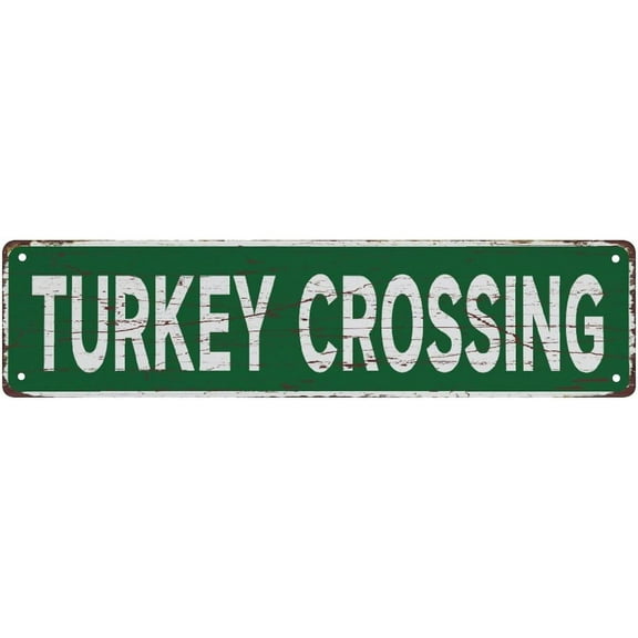 Street Sign Turkey Crossing Sign Rustic Metal Tin Sign Home Outdoor Art Wall Decorations For Cafe Bar Kitchen 4X16 Inch