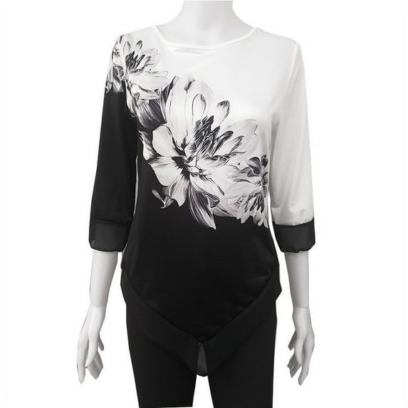 Street Spring and Summer Shirts Round Neck Loose Irregular Hem Women's Shirts