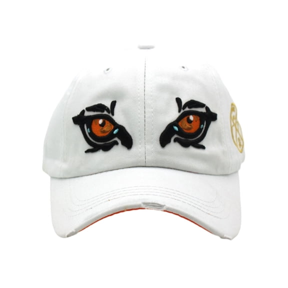 Street Style Cartoon Eagle Eye Embroidery Baseball Cap Unisex Washed Distressed Outdoor Sun Casual Hat White One Size
