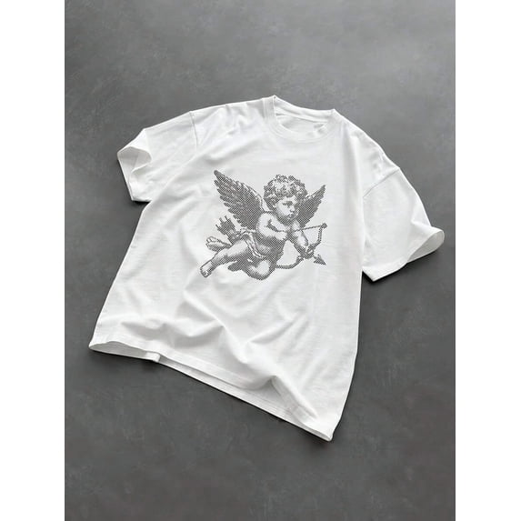 Street Style Cupid Angel Print Round Neck Men's T-Shirt For Spring/Summer Outdoor
