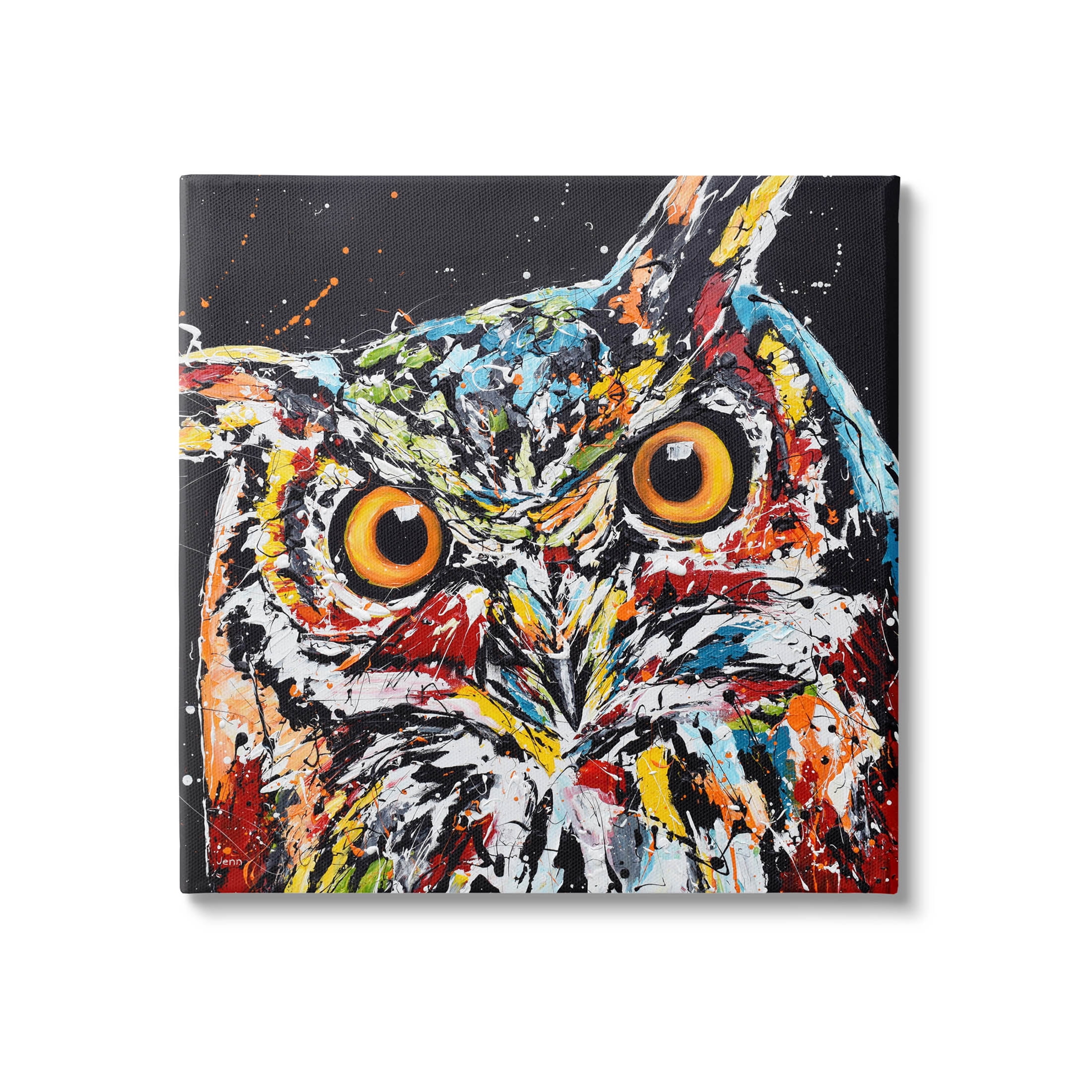 Street Style Horned Owl Splatter Animals & Insects Painting Gallery Wrapped Canvas Print Wall Art