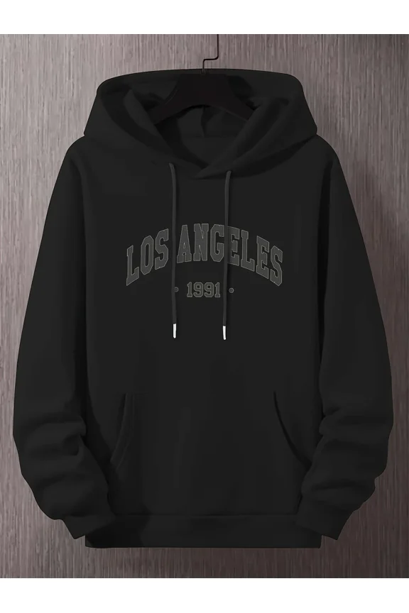 Street Style Los Angeles 1991 Graphic Polyester Knit Casual Pullover Hoodie Shirt for Men & Women, up to Size 5XL