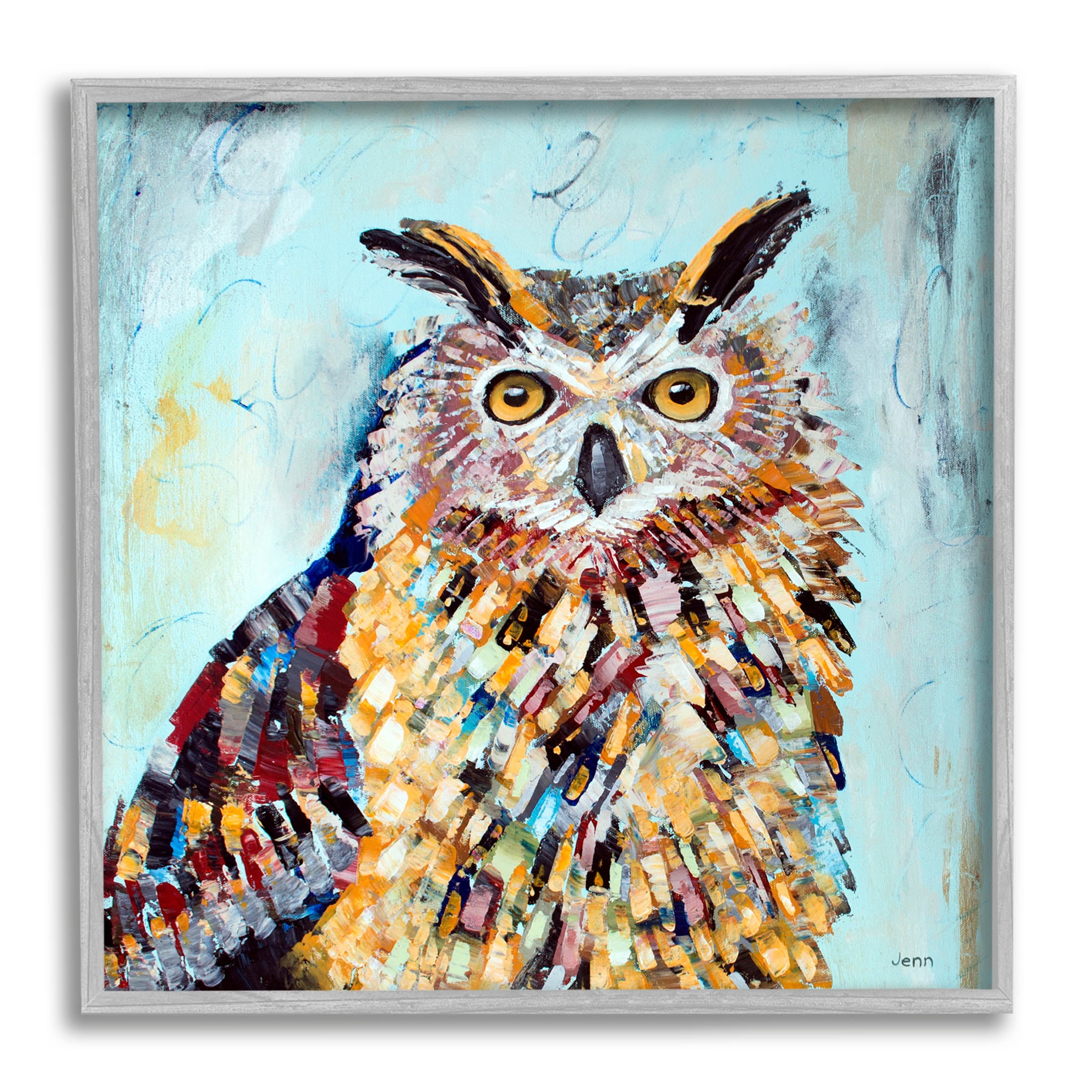Street Style Modern Owl Animals & Insects Painting Gray Framed Art Print Wall Art