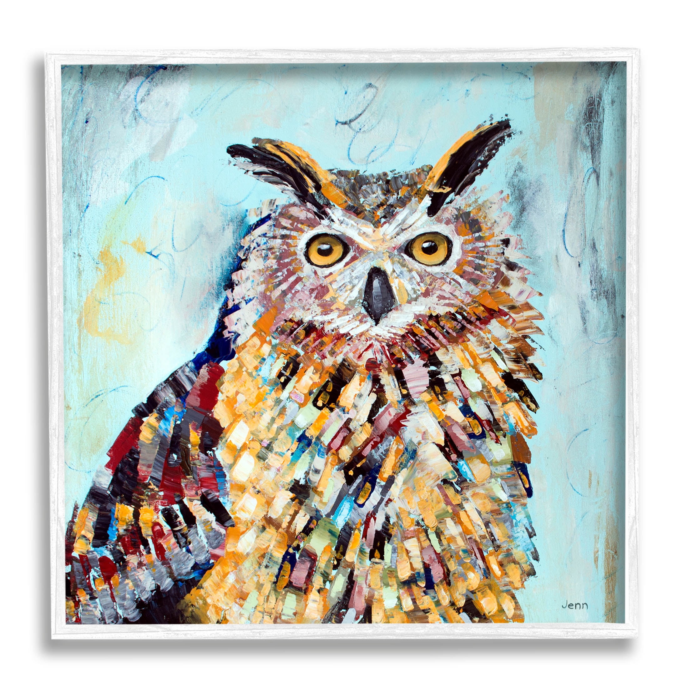 Street Style Modern Owl Animals & Insects Painting White Framed Art Print Wall Art