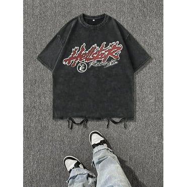 Street Style Vintage Men Round Neck Short Sleeve Washed Casual Tee