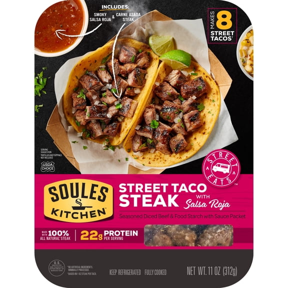 Soules Kitchen Packaged Street Taco Steak with Salsa Roja - USDA Choice Beef