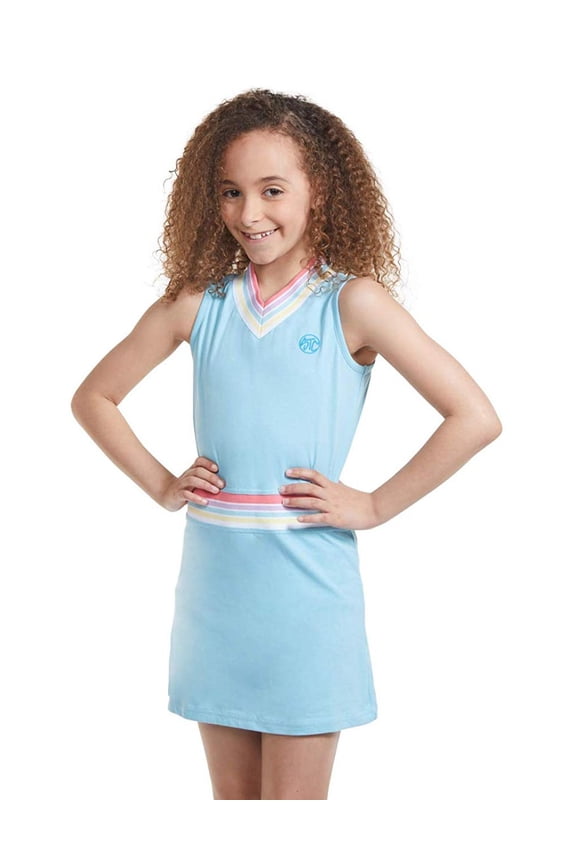 Girl Tennis Outfit – Sleeveless V Neck Tennis Dress with Shorts Blue/S