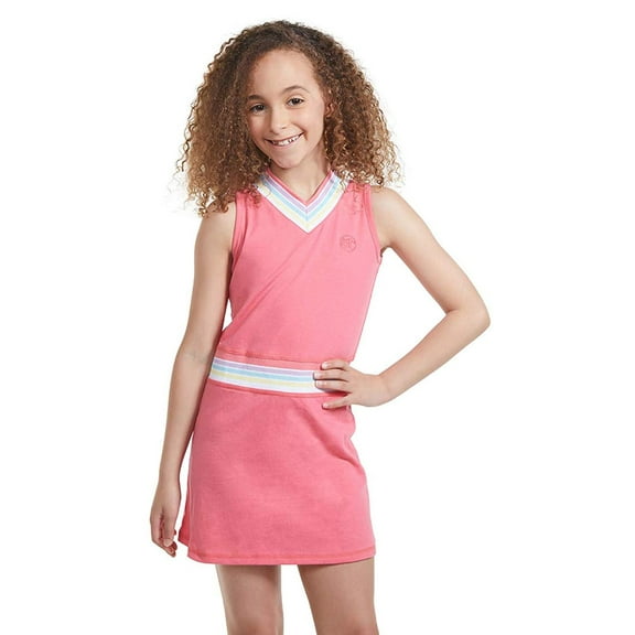 Girl Tennis Outfit Sleeveless V Neck Tennis Dress with Shorts Pink S
