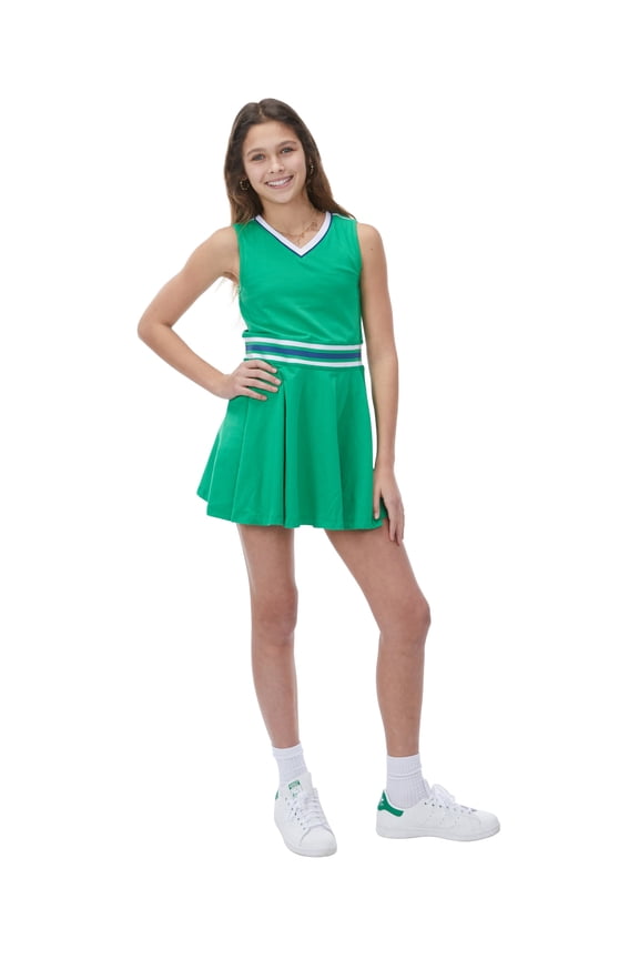 Girl Tennis Outfit – Sleeveless V Neck Tennis Dress with Shorts in Club Style - Size M/8