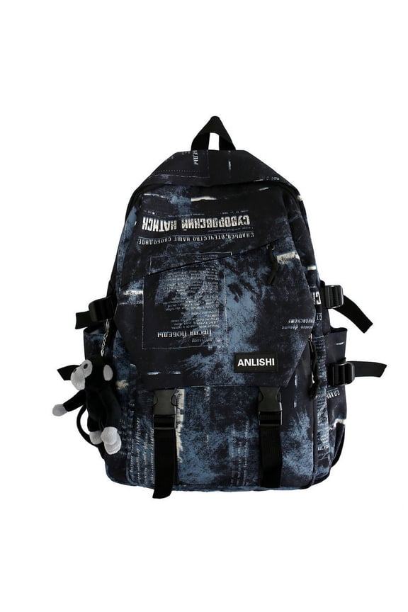 Street Tooling Style Heavy Metal Dark Black Mountain Series Harajuku Trendy Backpack,Off white