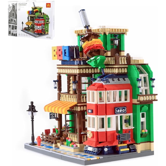 Street View BBQ Restaurant Building Sets, 3 Levels Architecture Model Kit, Creative Toys Building Kit for Adults and Kids1922 PCS