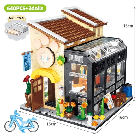 Street View Building Florist Coffee Shop Granular Pieced Blocks Toys
