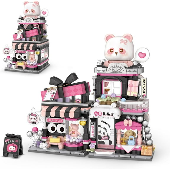 Street View Gift Shop Mini Building Blocks, MOC Creative Building Toys Cute Panda Animals Building Set for Girls 14+, Simulation Architecture Construction Toy, Gift Idea for Kids Adults (938 PCS)