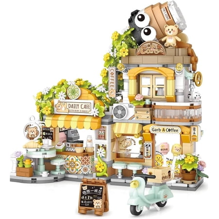Street View Tea Shop Mini Building Blocks, MOC Creative Building Toys Cute Panda Animals Building Set for Girls 6-12, Simulation Architecture Construction Toy, Gift Idea for Kids Adults (860PCS)