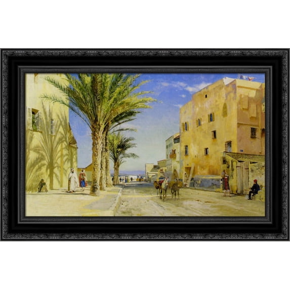 Street in Algiers 24x17 Black Ornate Wood Framed Canvas Art by Monsted, Peder Mork